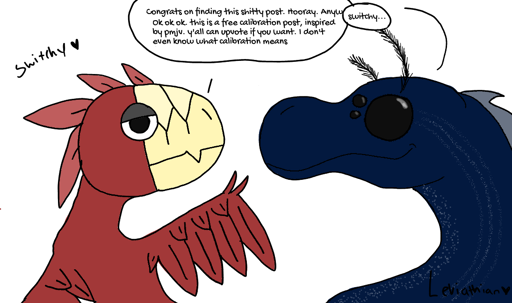 red bird and dark navy snake with moth antennaes and 3 eyes 