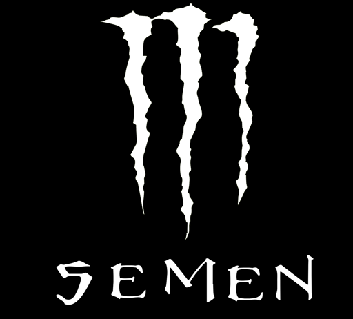 the monster energy drink logo altered to say "semen"