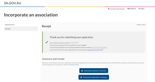 Screenshot of the submission confirmed screen